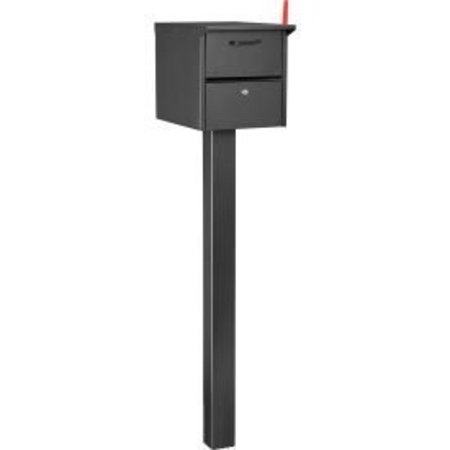 GLOBAL EQUIPMENT Residential Mailbox Front/Rear Access 12-1/2x13-5/8x18-1/4 48" Ground Post 493411BK